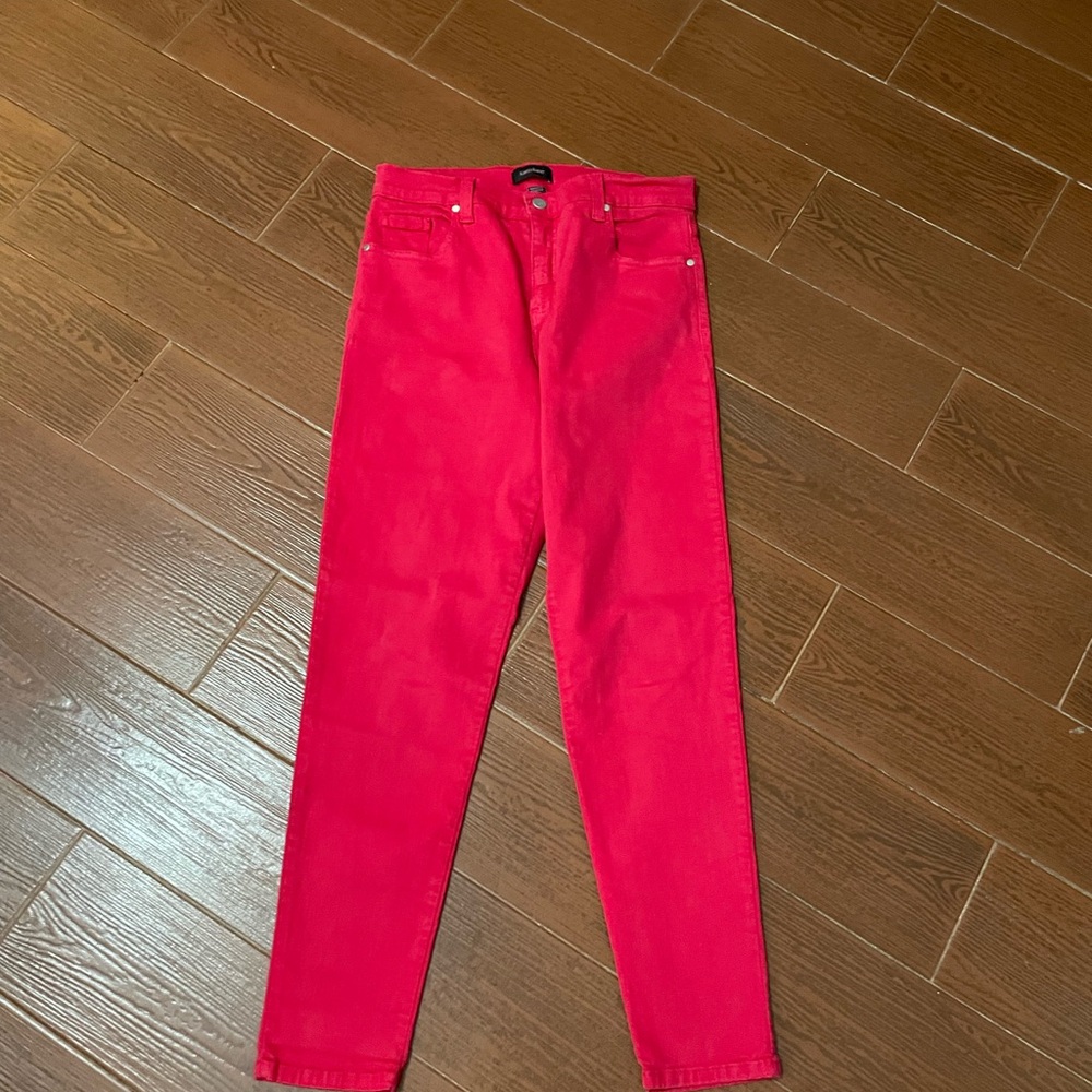 Karen Kane Red skinny Jean size 14 high rise cotton spandex stretch five pockets - Picture 4 of 12